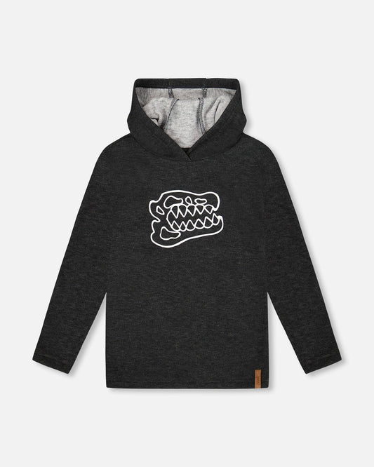 Long Sleeve Super Soft Brushed Jersey Hooded Tee Black-0