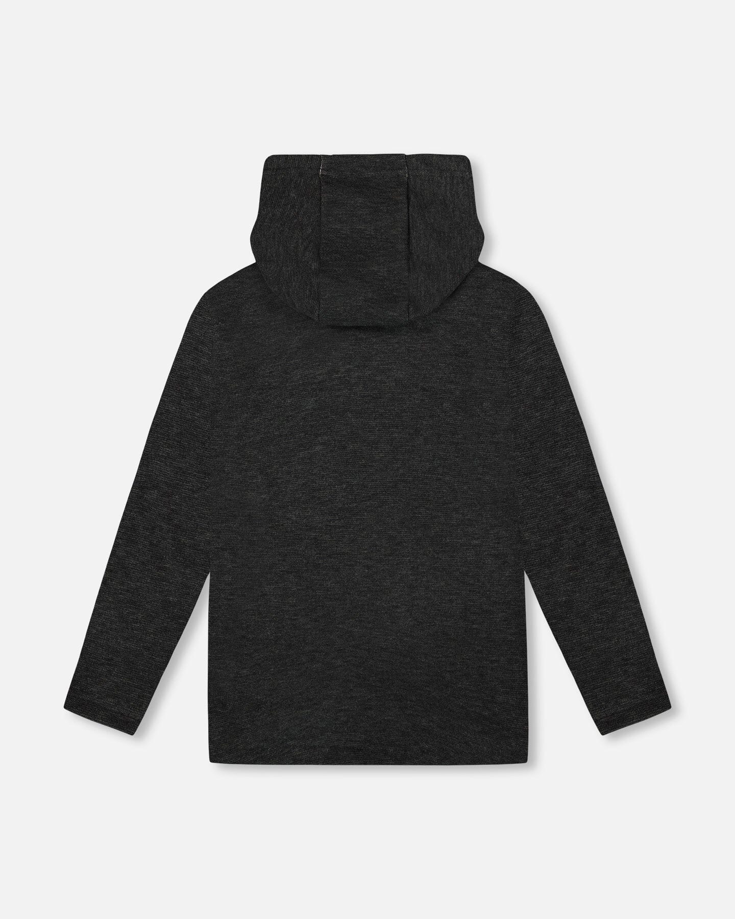 Long Sleeve Super Soft Brushed Jersey Hooded Tee Black-2