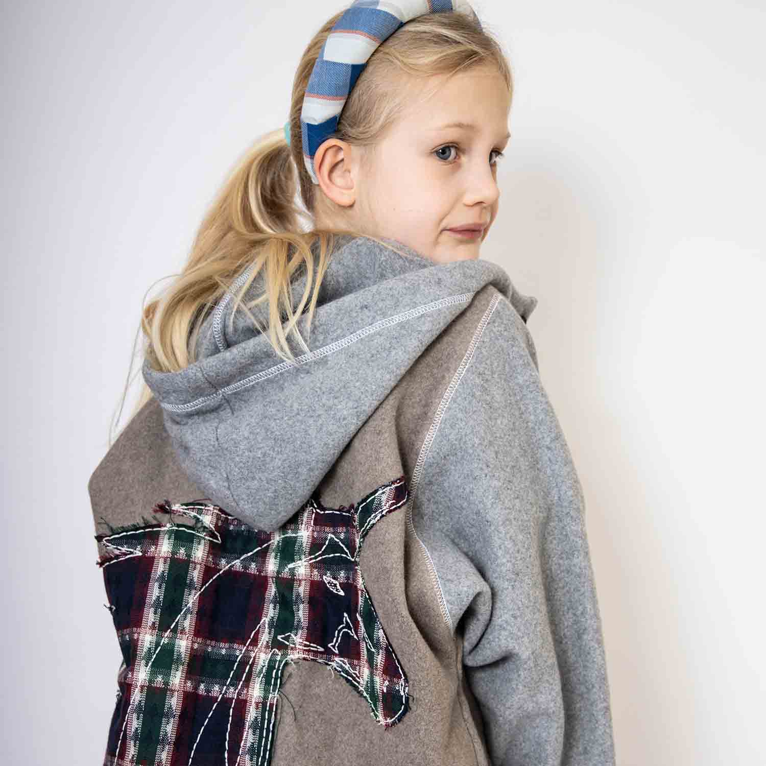 Beige Fleece Hoodie for Kids with Unicorn Applique-1