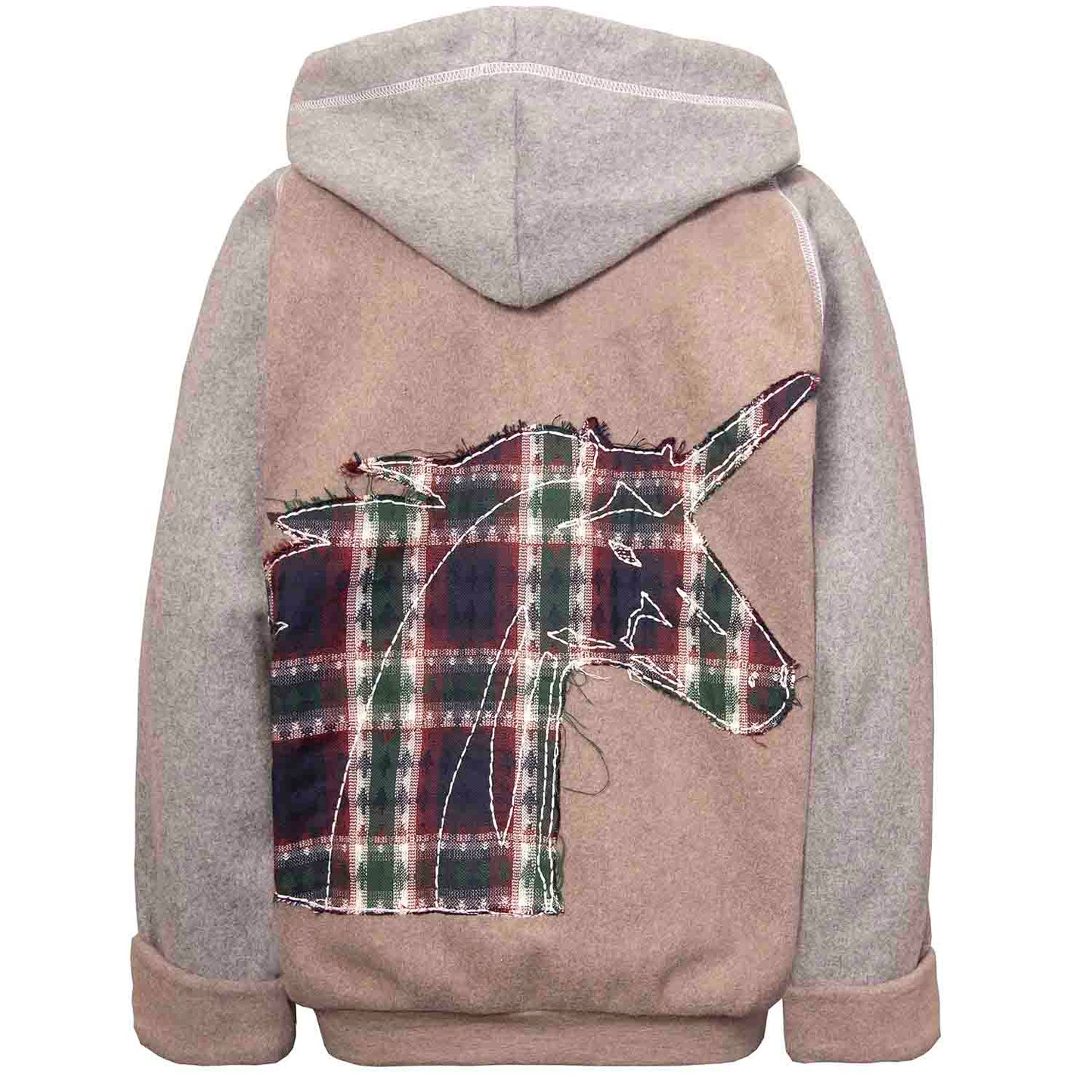 Beige Fleece Hoodie for Kids with Unicorn Applique-0